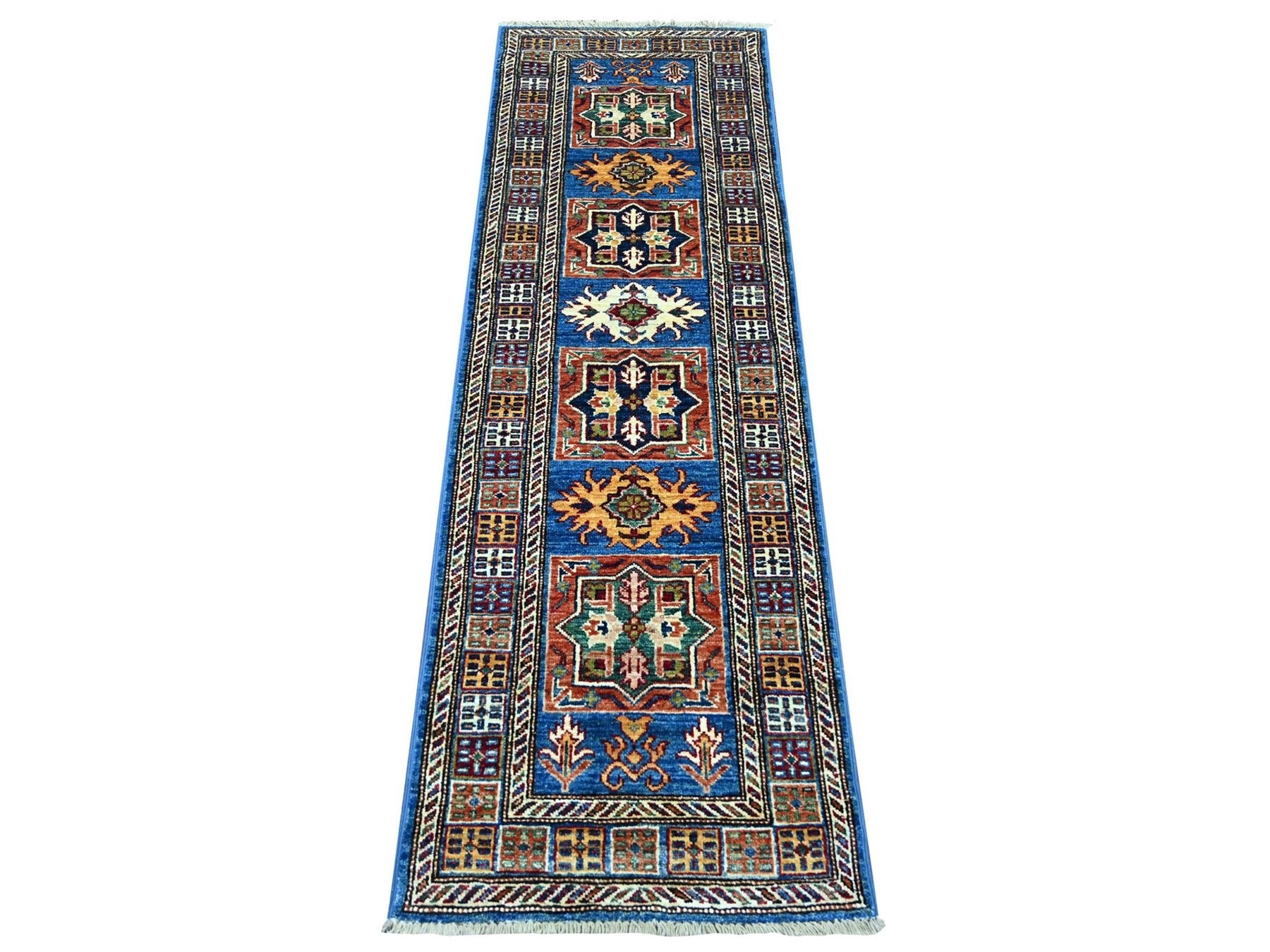 Blue 2'0" x 6'3" Tribal & Geometric Hand knotted Wool Rug - Sku: O021412