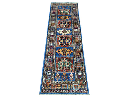 Blue 2'0" x 6'3" Tribal & Geometric Hand knotted Wool Rug - Sku: O021412