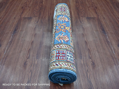 Blue 2'0" x 6'3" Tribal & Geometric Hand knotted Wool Rug - Sku: O021412