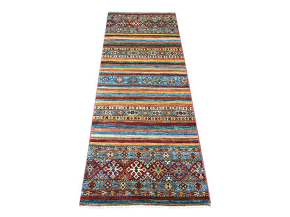 Kazak Tribal & Geometric hand-knotted wool runner in Multicolored, 2'6" x 6'7" — SKU O021413