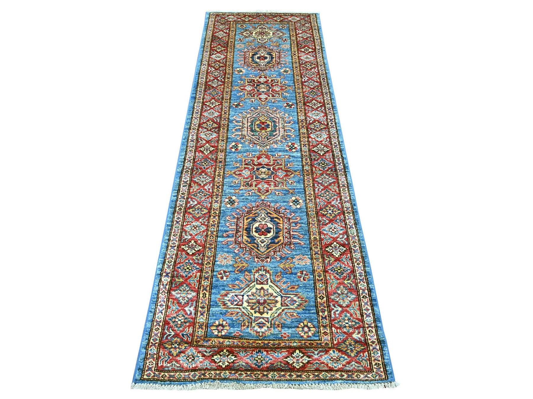 Blue 2'7" x 8'0" Tribal & Geometric Hand knotted Wool Rug - Sku: O021415