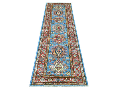 Blue 2'7" x 8'0" Tribal & Geometric Hand knotted Wool Rug - Sku: O021415