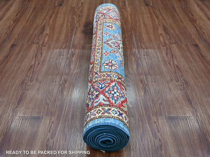 Blue 2'7" x 8'0" Tribal & Geometric Hand knotted Wool Rug - Sku: O021415