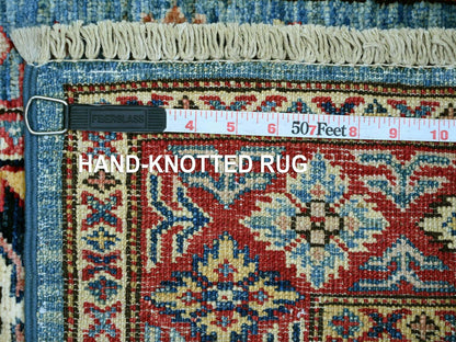Blue 2'7" x 8'0" Tribal & Geometric Hand knotted Wool Rug - Sku: O021415