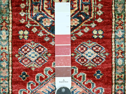 Kazak Tribal & Geometric hand-knotted wool runner in Red & Ivory, 2'5" x 8'2" — SKU O021416 (view 3)