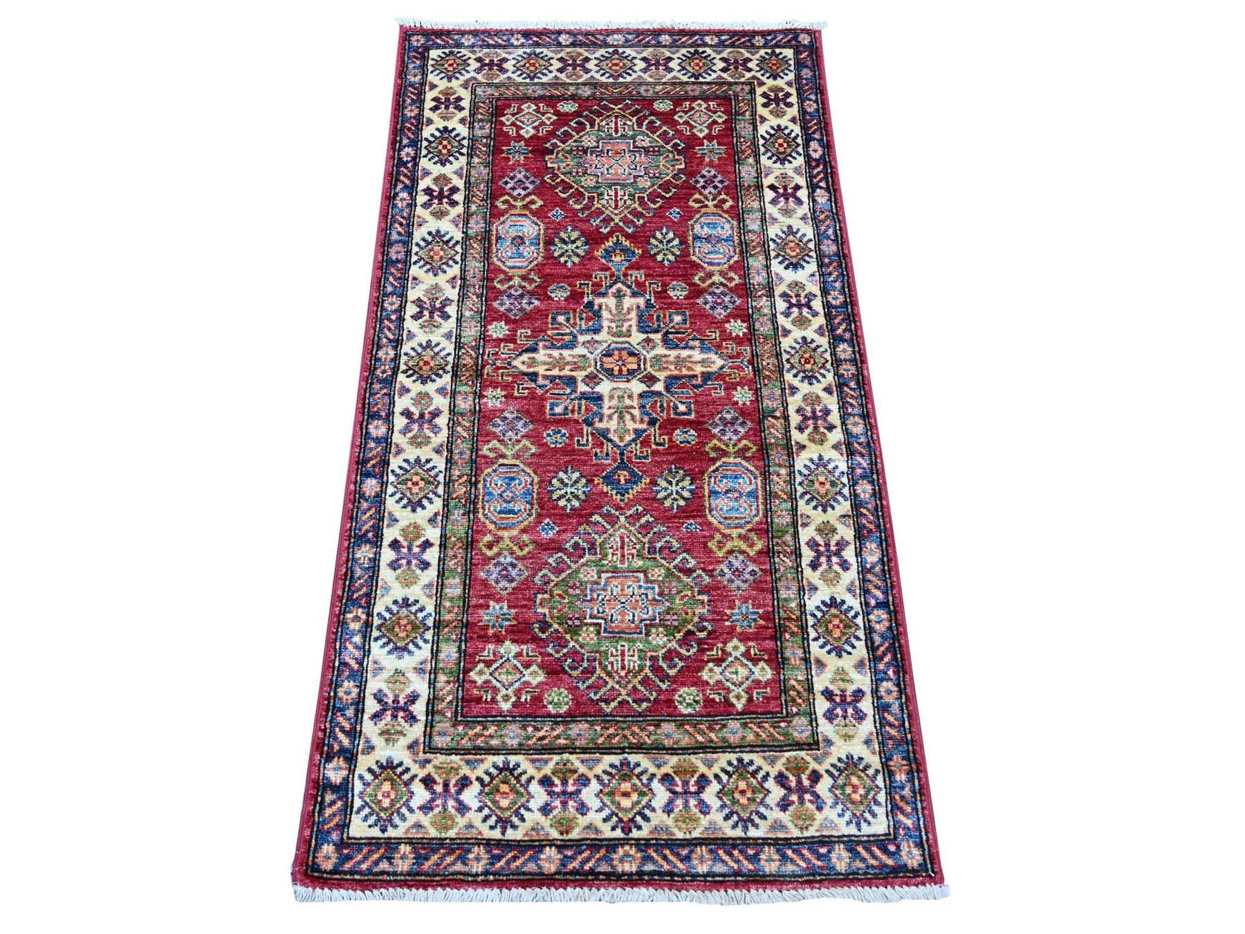 Kazak Tribal & Geometric hand-knotted wool rug in Red & Ivory, 2'5" x 4'8" — SKU O021420