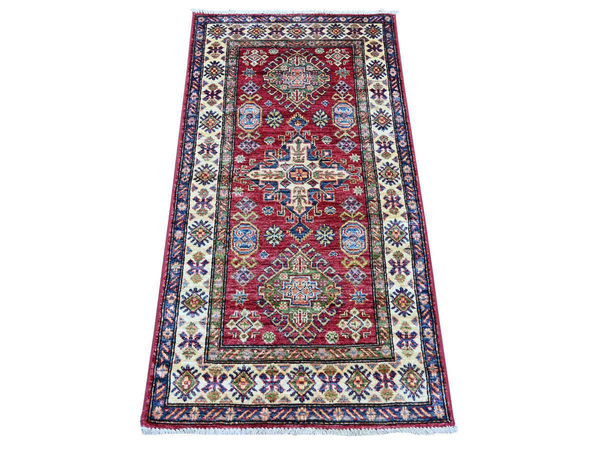 Kazak Tribal & Geometric hand-knotted wool rug in Red & Ivory, 2'5" x 4'8" — SKU O021420