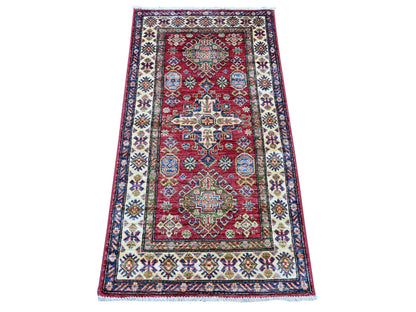 Kazak Tribal & Geometric hand-knotted wool rug in Red & Ivory, 2'5" x 4'8" — SKU O021420