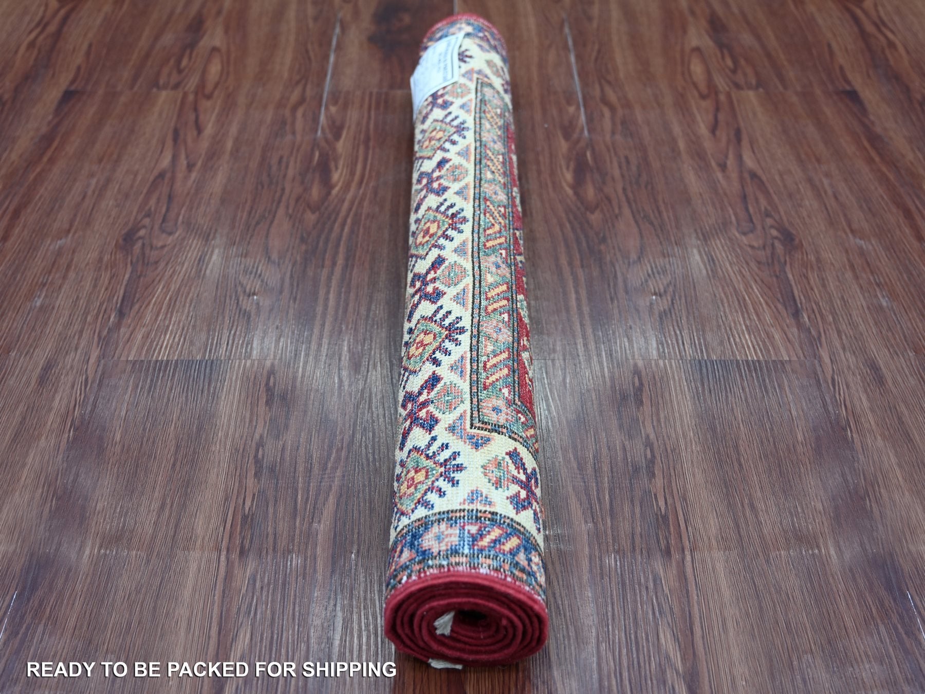 Kazak Tribal & Geometric hand-knotted wool rug in Red & Ivory, 2'5" x 4'8" — SKU O021420 (view 4)