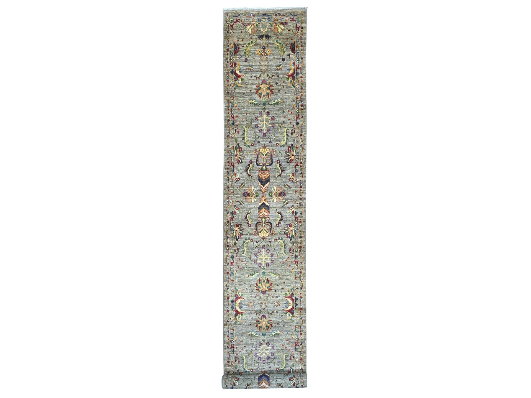 Mahal Tribal & Geometric hand-knotted wool runner in Gray, 2'8" x 18'9" — SKU O021421