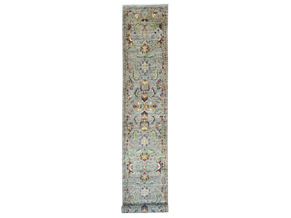 Mahal Tribal & Geometric hand-knotted wool runner in Gray, 2'8" x 18'9" — SKU O021421