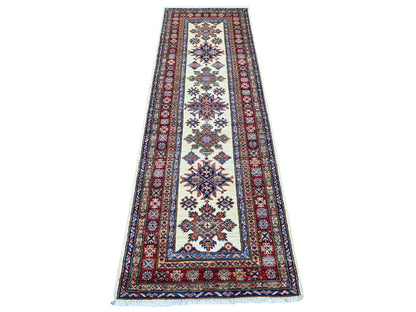Ivory 2'5" x 7'7" Tribal & Geometric Hand knotted Wool Rug - Sku: O021423