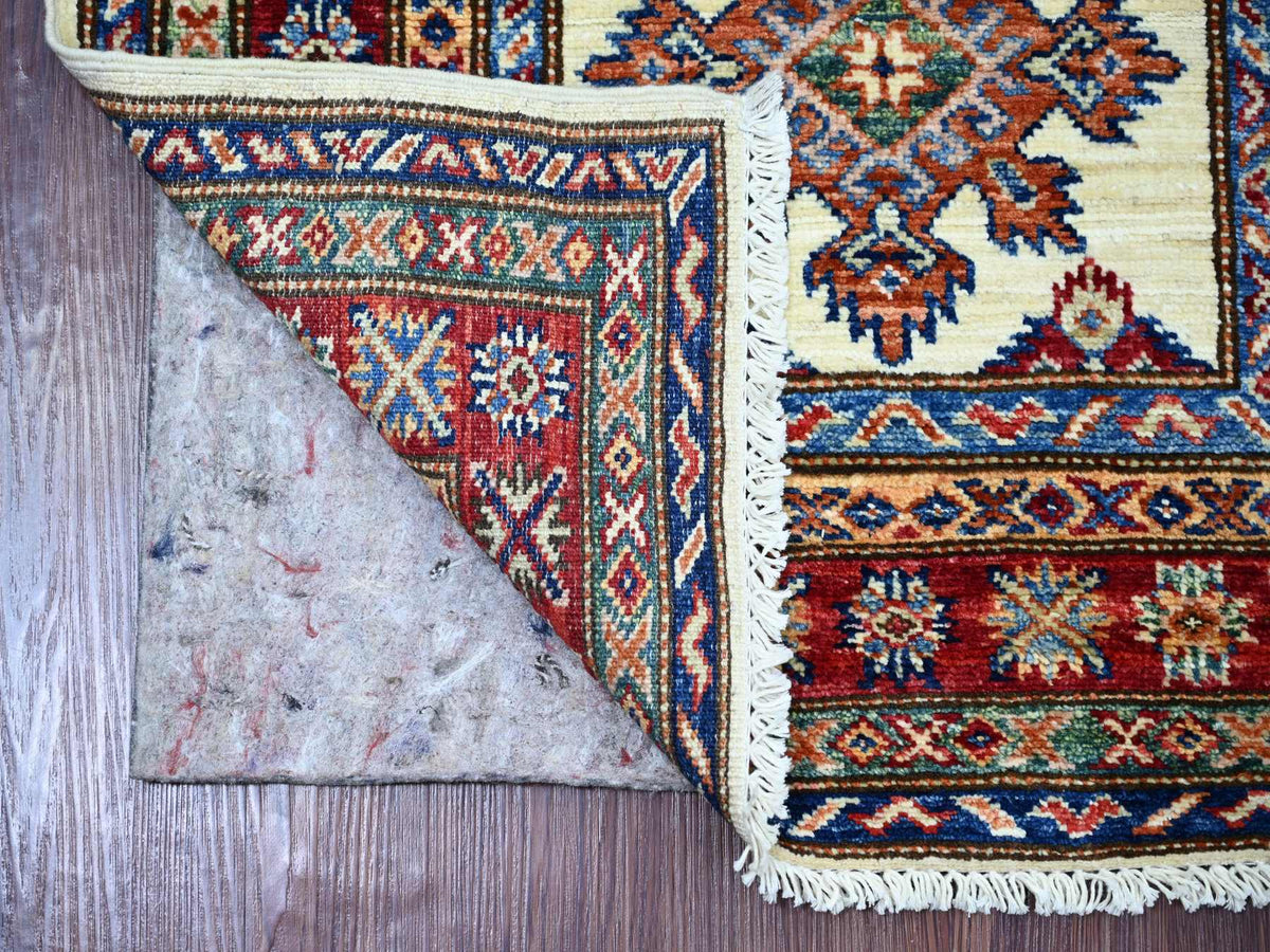 Kazak Tribal & Geometric hand-knotted wool runner in Ivory & Red, 2'5" x 7'7" — SKU O021423 (view 2)