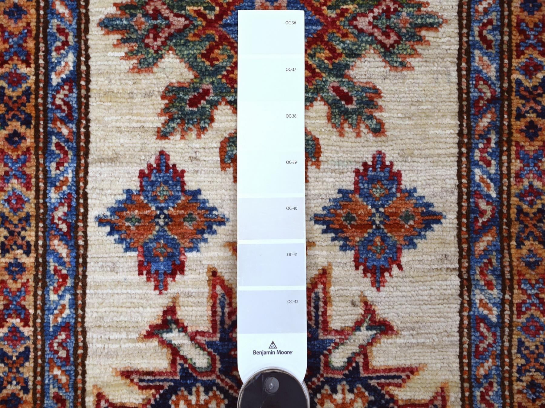 Kazak Tribal & Geometric hand-knotted wool runner in Ivory & Red, 2'5" x 7'7" — SKU O021423 (view 3)