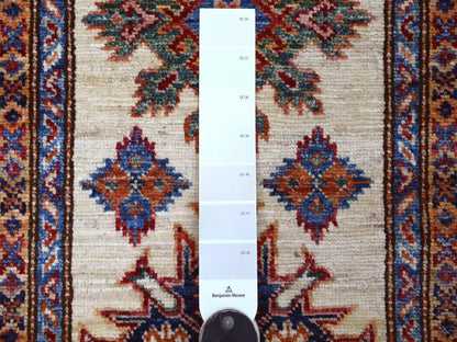 Kazak Tribal & Geometric hand-knotted wool runner in Ivory & Red, 2'5" x 7'7" — SKU O021423 (view 3)