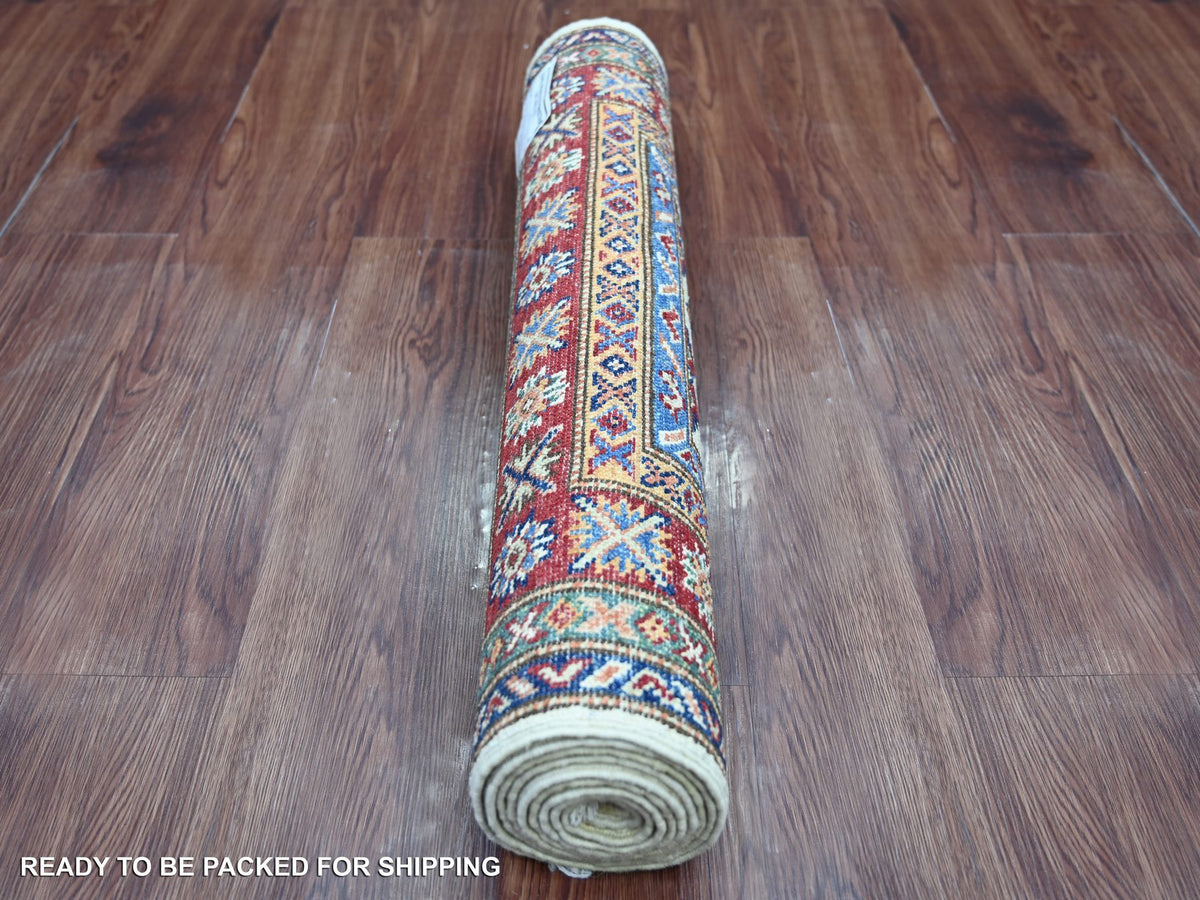 Kazak Tribal & Geometric hand-knotted wool runner in Ivory & Red, 2'5" x 7'7" — SKU O021423 (view 4)