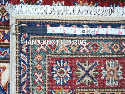 Kazak Tribal & Geometric hand-knotted wool runner in Ivory & Red, 2'5" x 7'7" — SKU O021423 (view 6)