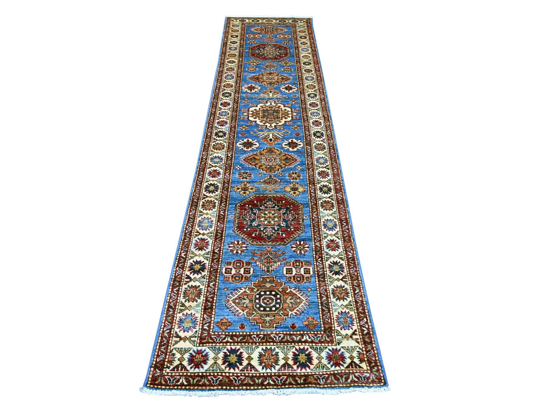 Blue 2'8" x 10'10" Tribal & Geometric Hand knotted Wool Rug - Sku: O021426