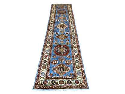 Blue 2'8" x 10'10" Tribal & Geometric Hand knotted Wool Rug - Sku: O021426
