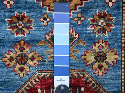 Kazak Tribal & Geometric hand-knotted wool runner in Blue & Ivory, 2'8" x 10'10" — SKU O021426 (view 3)