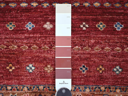 Kazak Tribal & Geometric hand-knotted wool runner in Red, 2'10" x 8' — SKU O021427 (view 3)