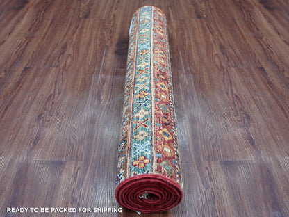 Kazak Tribal & Geometric hand-knotted wool runner in Red, 2'10" x 8' — SKU O021427 (view 4)