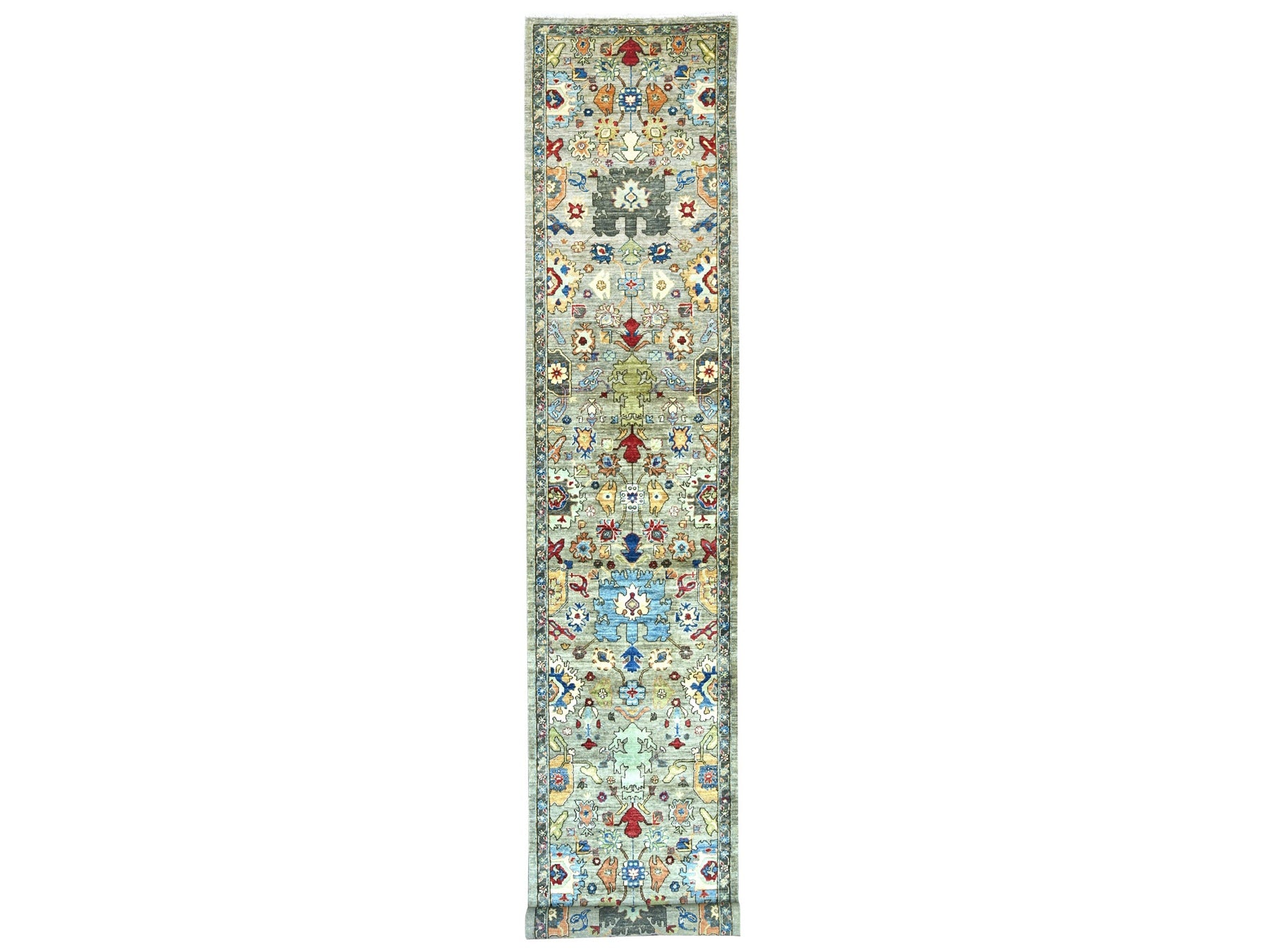 Grey 2'11" x 17'7" Tribal & Geometric Hand knotted Wool Rug - Sku: O021428
