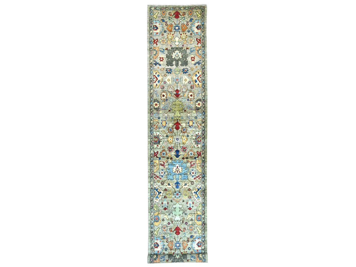Heriz Tribal & Geometric hand-knotted wool runner in Gray & Charcoal Gray, 2'11" x 17'7" — SKU O021428