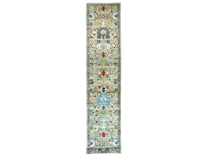 Heriz Tribal & Geometric hand-knotted wool runner in Gray & Charcoal Gray, 2'11" x 17'7" — SKU O021428
