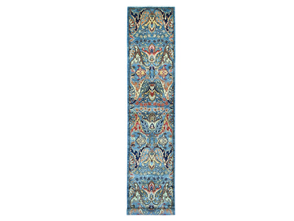 Blue 2'8" x 15'6" Tribal & Geometric Hand knotted Wool Rug - Sku: O021429