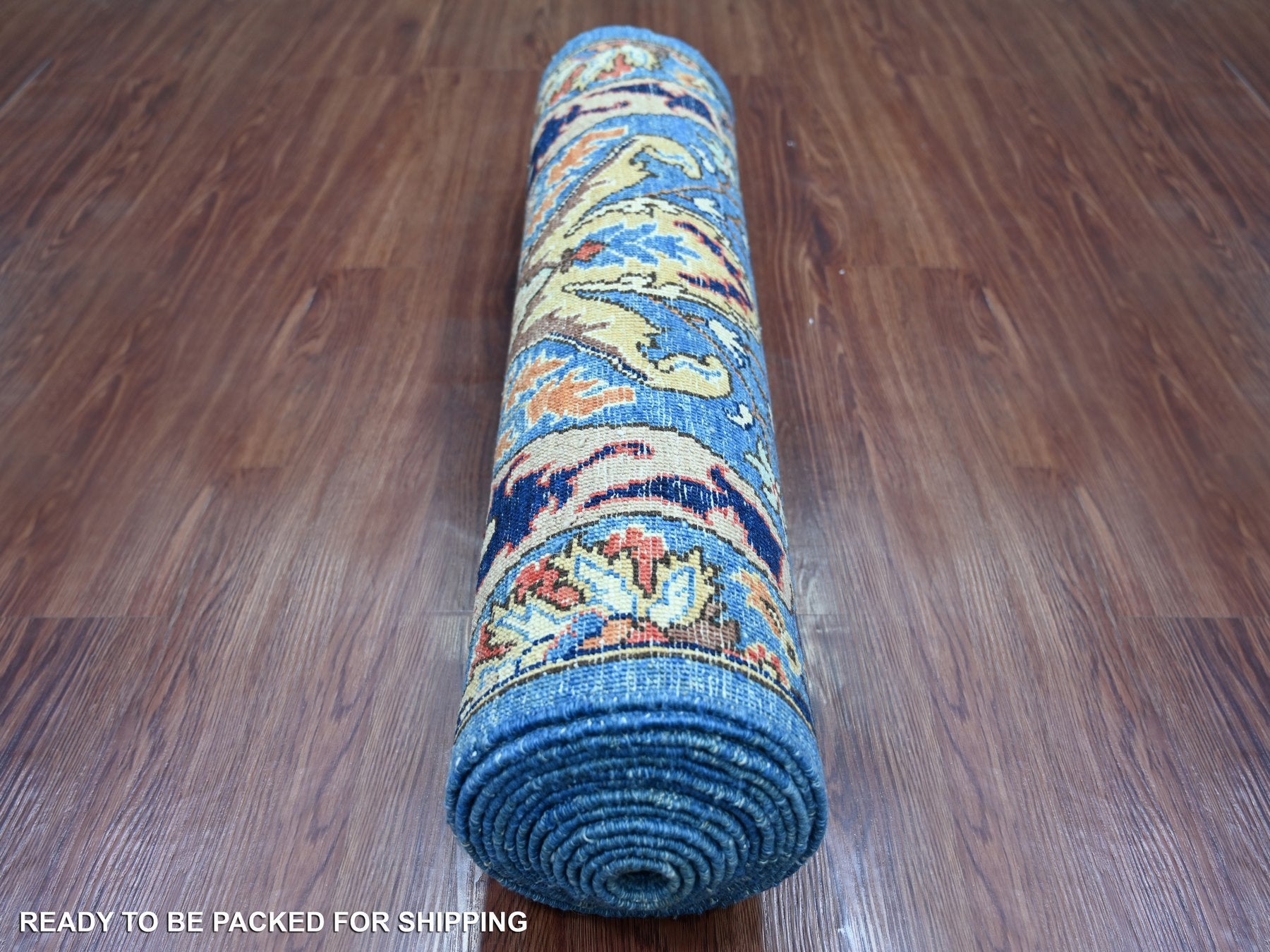Tribal & Geometric hand-knotted wool runner in Blue, 2'8" x 15'6" — SKU O021429 (view 4)