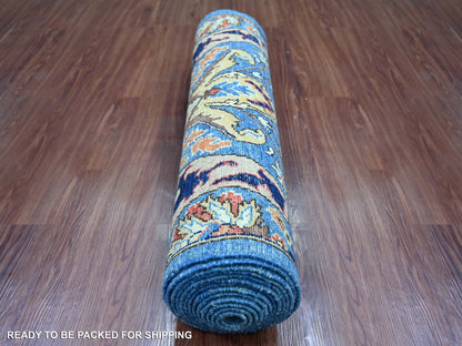 Tribal & Geometric hand-knotted wool runner in Blue, 2'8" x 15'6" — SKU O021429 (view 4)