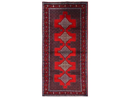 Senneh Tribal & Geometric hand-knotted wool runner in Red, 3'10" x 8'5" — SKU O02142
