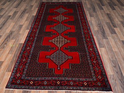 Senneh Tribal & Geometric hand-knotted wool runner in Red, 3'10" x 8'5" — SKU O02142 (view 2)