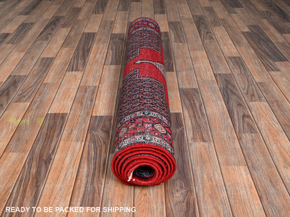 Senneh Tribal & Geometric hand-knotted wool runner in Red, 3'10" x 8'5" — SKU O02142 (view 5)