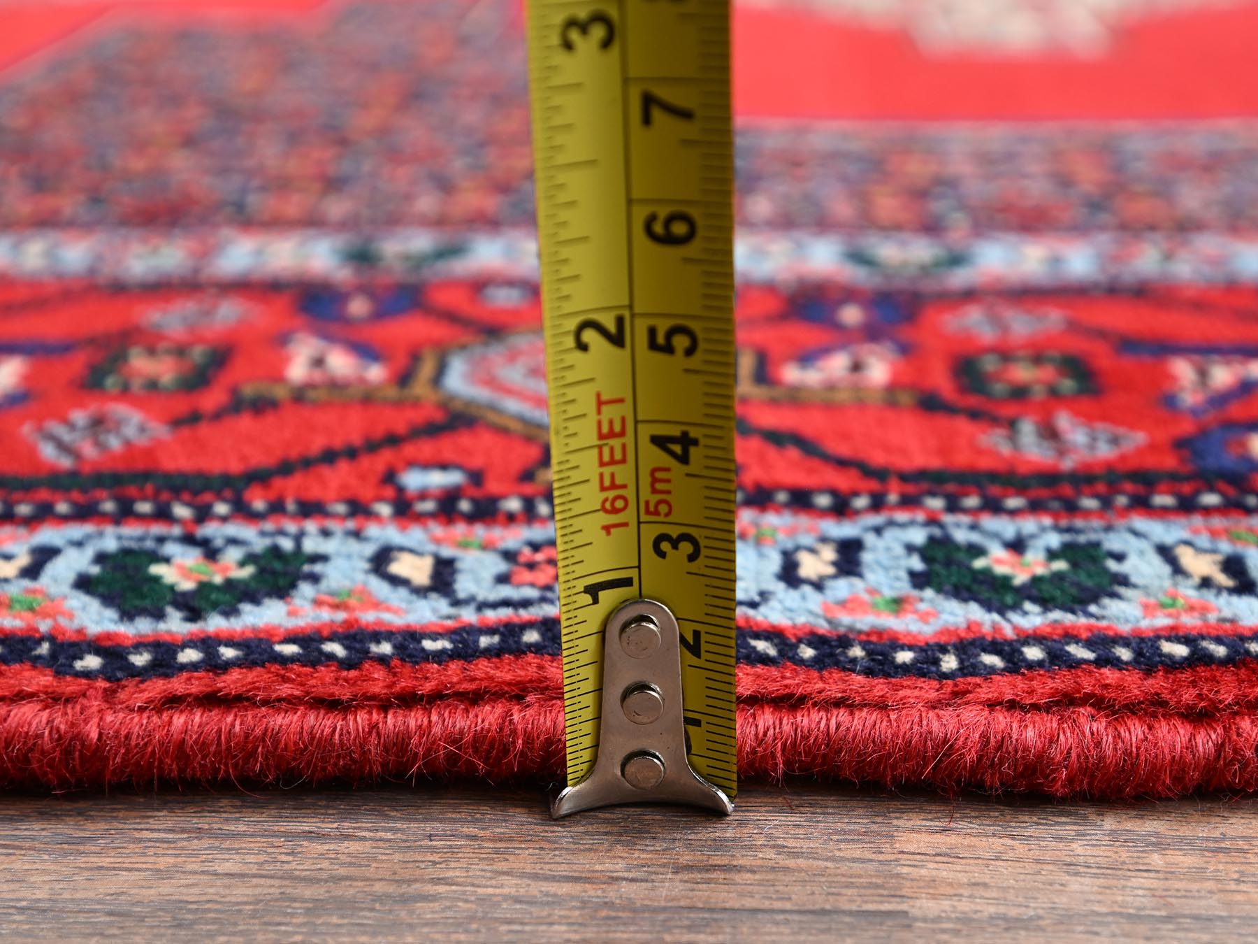 Senneh Tribal & Geometric hand-knotted wool runner in Red, 3'10" x 8'5" — SKU O02142 (view 6)