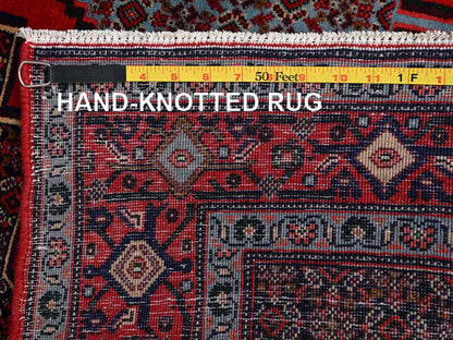 Senneh Tribal & Geometric hand-knotted wool runner in Red, 3'10" x 8'5" — SKU O02142 (view 7)