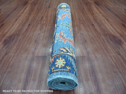 Blue 3'0" x 7'9" Tribal & Geometric Hand knotted Wool Rug - Sku: O021431