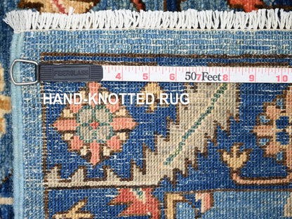 Blue 3'0" x 7'9" Tribal & Geometric Hand knotted Wool Rug - Sku: O021431