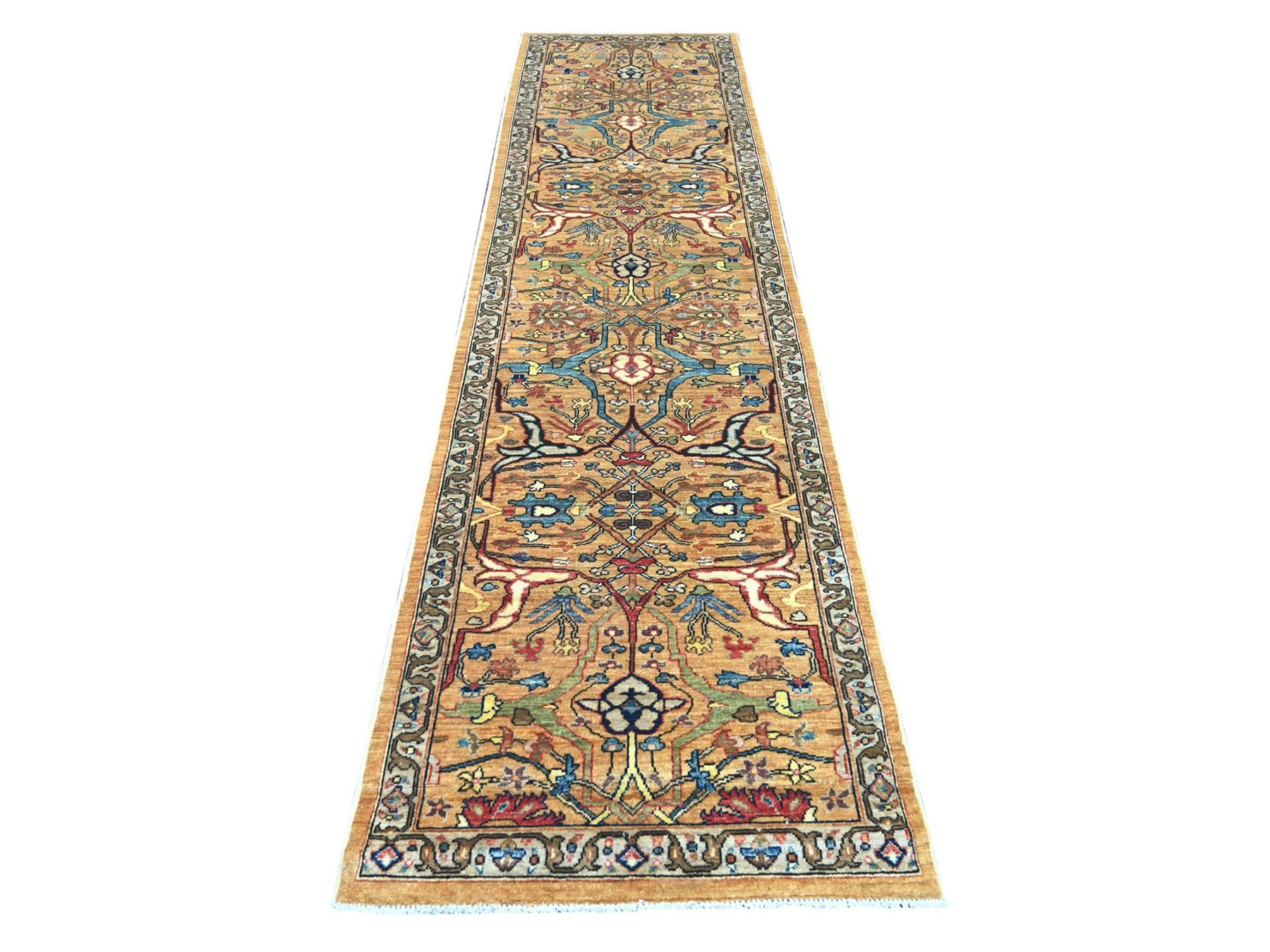 Brown 3'0" x 12'0" Tribal & Geometric Hand knotted Wool Rug - Sku: O021432