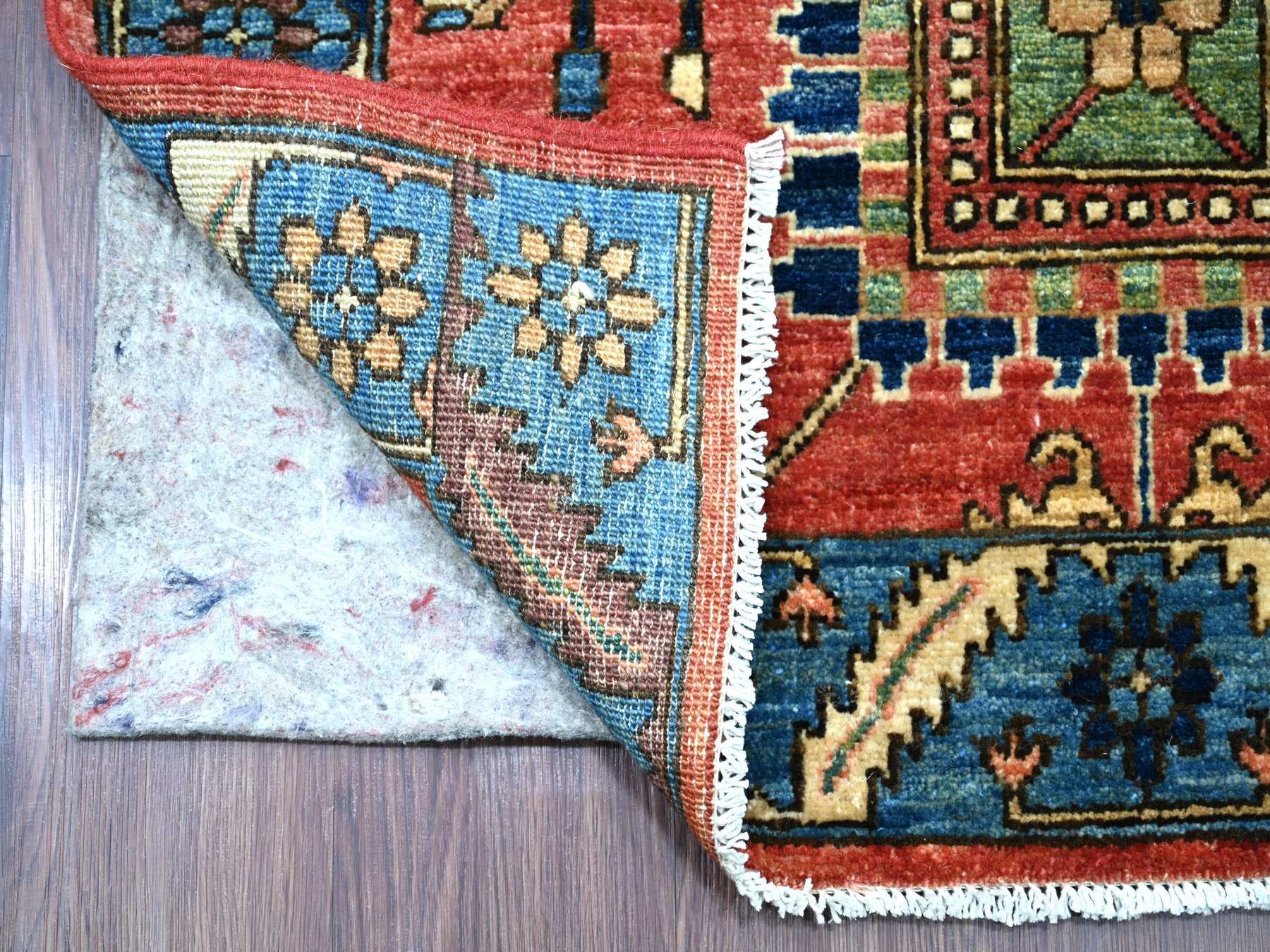 Heriz Tribal & Geometric hand-knotted wool runner in Red & Blue, 3' x 17'5" — SKU O021434 (view 2)