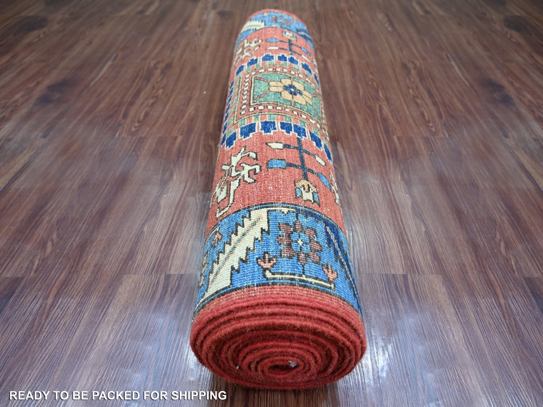 Heriz Tribal & Geometric hand-knotted wool runner in Red & Blue, 3' x 17'5" — SKU O021434 (view 4)