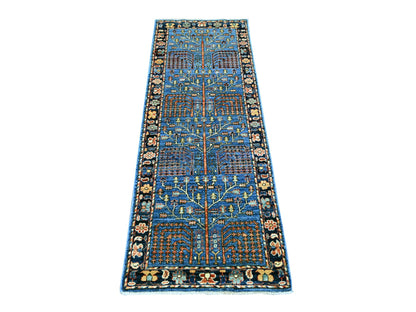 Blue 2'3" x 5'11" Tribal & Geometric Hand knotted Wool Rug - Sku: O021439