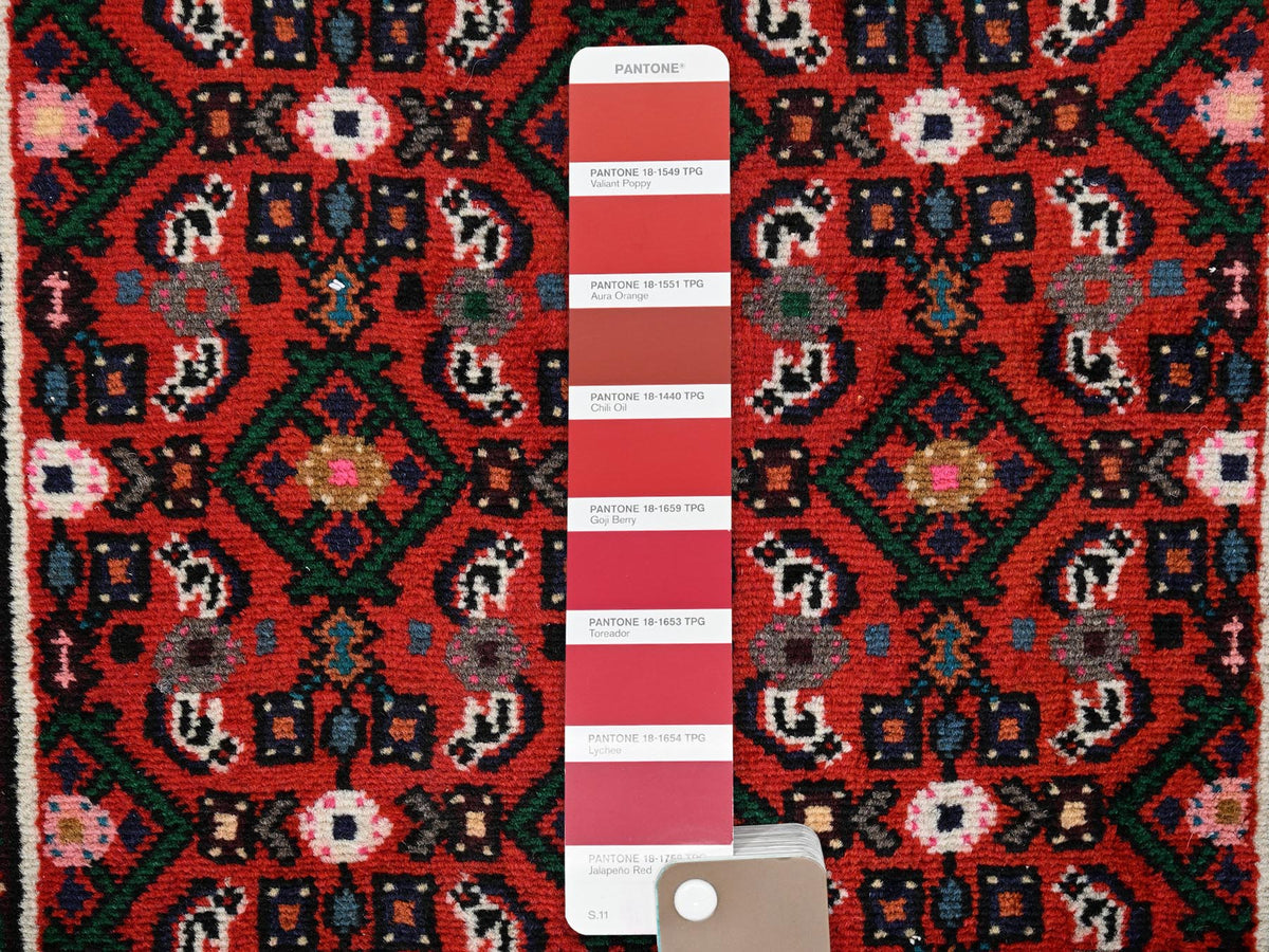 Tribal & Geometric hand-knotted wool runner in Red & Dark Green, 2'6" x 9'4" — SKU O02143 (view 4)