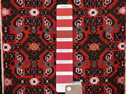 Tribal & Geometric hand-knotted wool runner in Red & Dark Green, 2'6" x 9'4" — SKU O02143 (view 4)