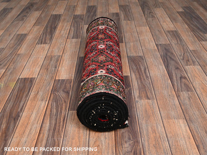 Tribal & Geometric hand-knotted wool runner in Red & Dark Green, 2'6" x 9'4" — SKU O02143 (view 5)