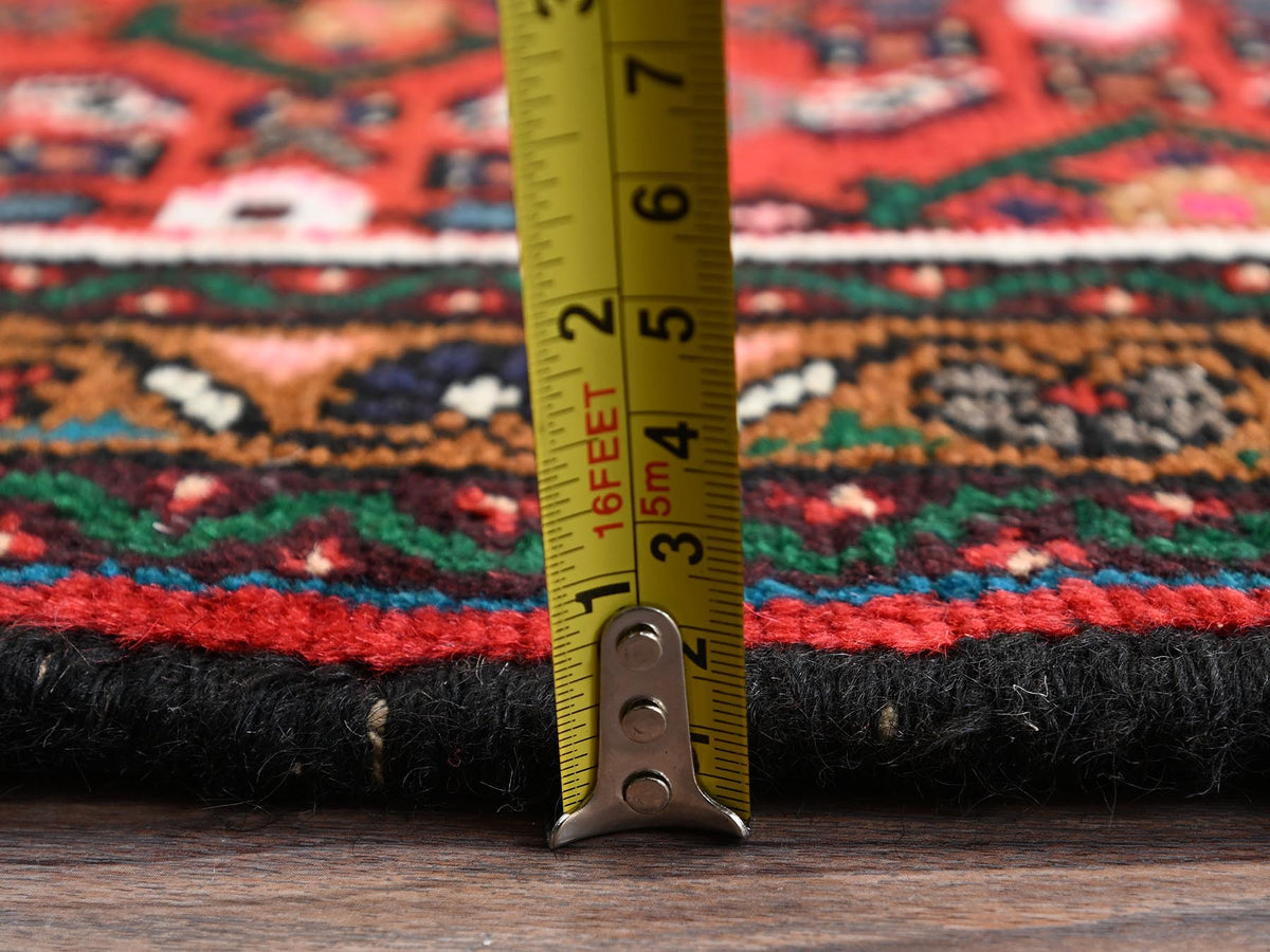 Tribal & Geometric hand-knotted wool runner in Red & Dark Green, 2'6" x 9'4" — SKU O02143 (view 6)