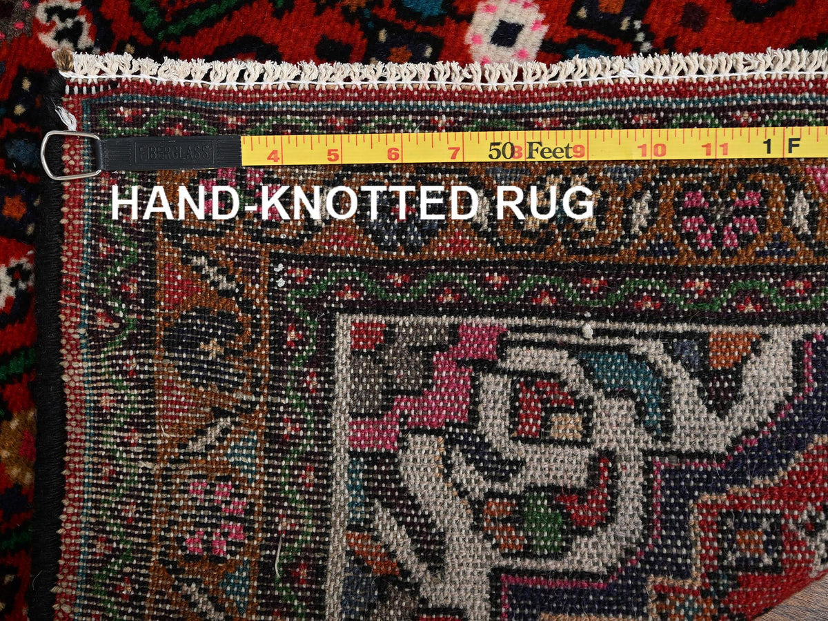 Tribal & Geometric hand-knotted wool runner in Red & Dark Green, 2'6" x 9'4" — SKU O02143 (view 7)