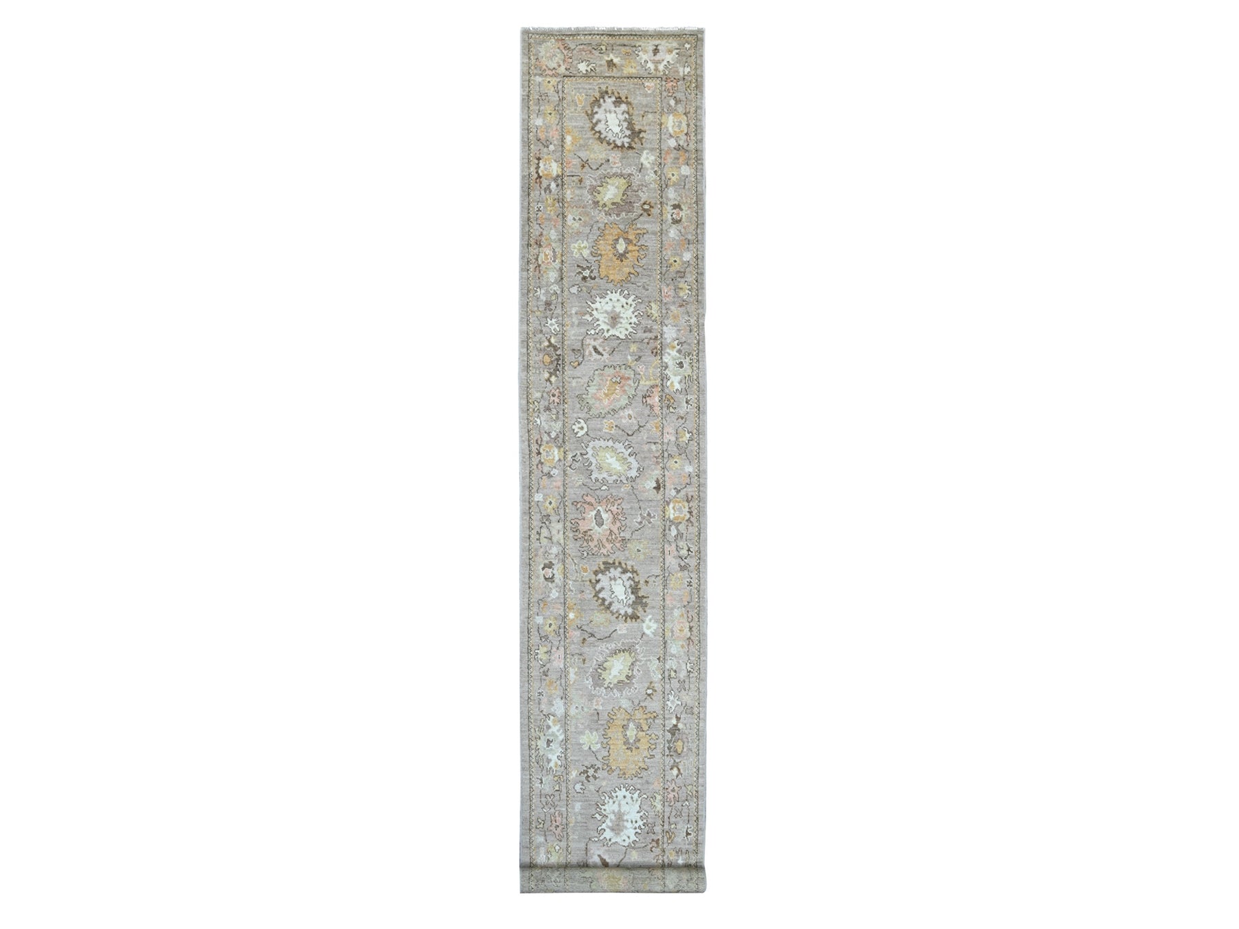 Brown 2'8" x 17'2" Oushak And Peshawar Hand knotted Wool Rug - Sku: O021441