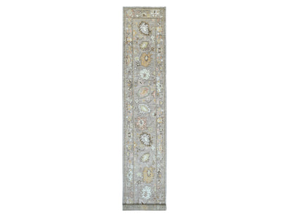 Brown 2'8" x 17'2" Oushak And Peshawar Hand knotted Wool Rug - Sku: O021441